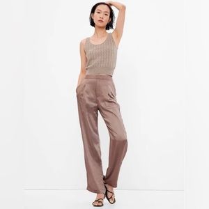 Gap High Rise Pleated Satin Trousers Cashmere Brown size 10 NWT